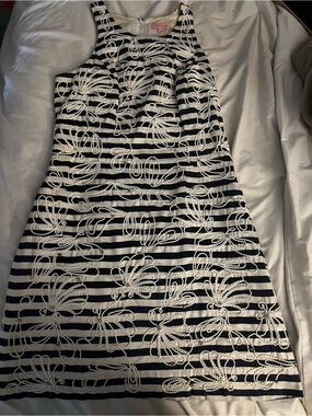 Lilly Pulitzer Navy and White Striped Embroidered Mini Dress